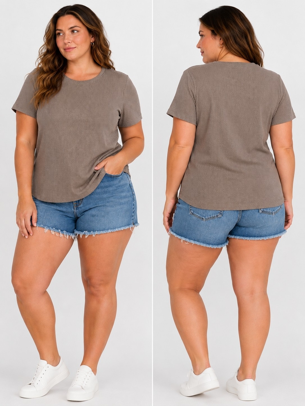 Roots Ribbed Short Sleeve Tee - Taupe Brown Tan Relaxed Fit Size XL